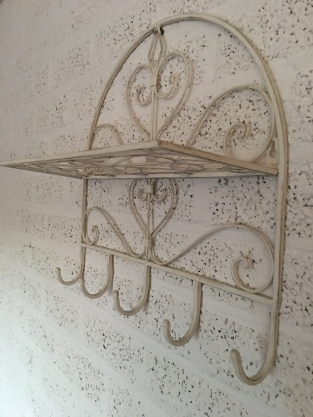 Wandplankkapstok gemaakt van smeedijzer, old-white